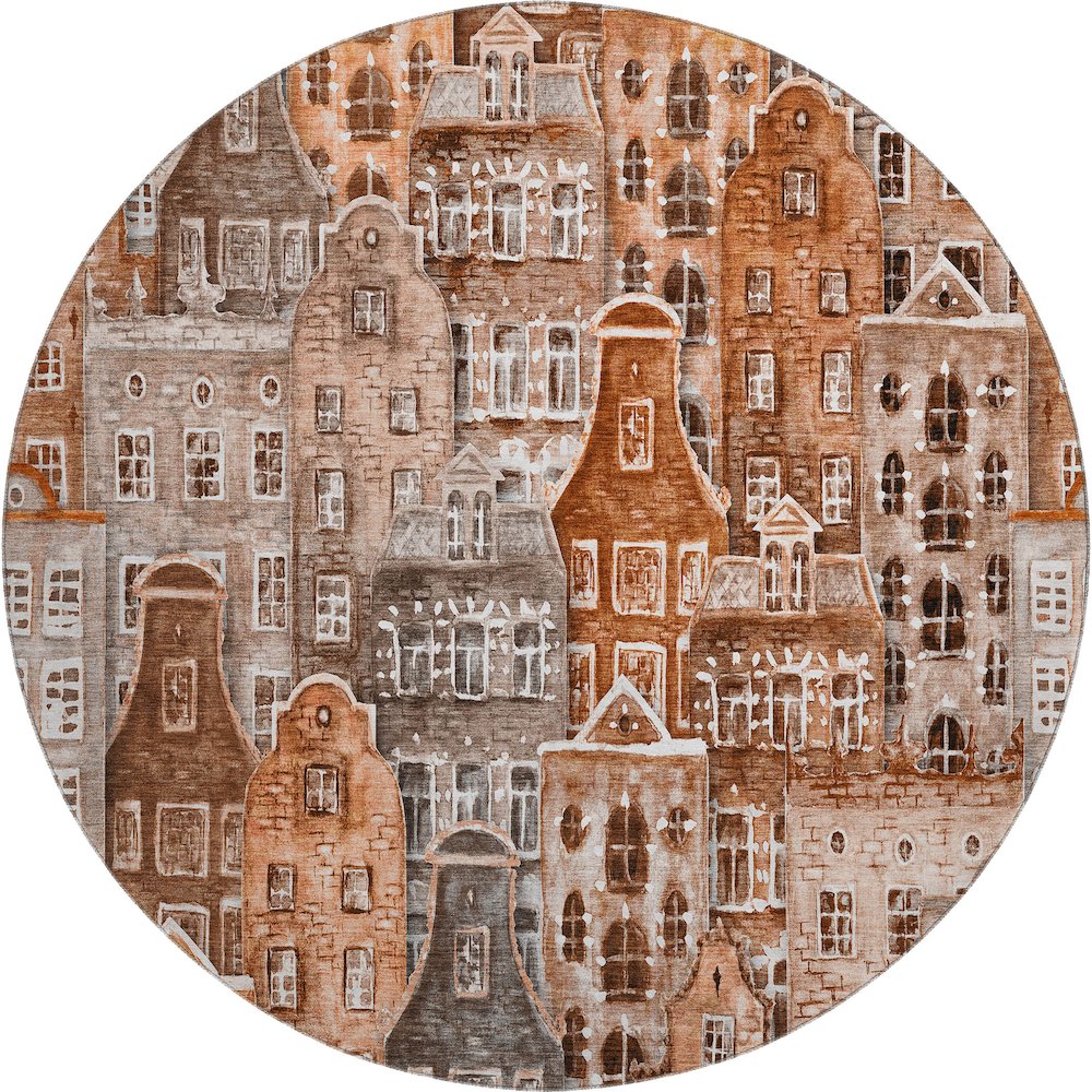 Premium Machine Washable Mayfield  Paprika 8' x 8' Round Rug. Picture 1