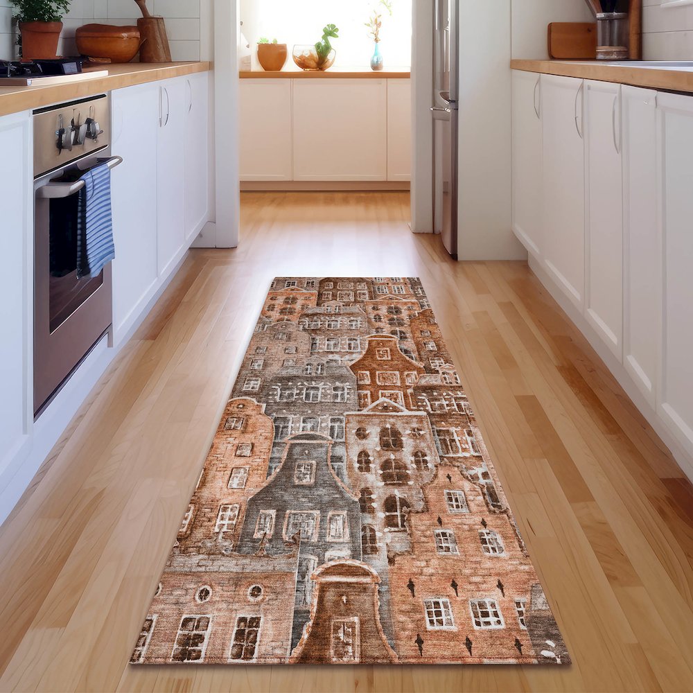 Premium Machine Washable Mayfield  Paprika 2'3" x 7'6" Runner Rug. Picture 5