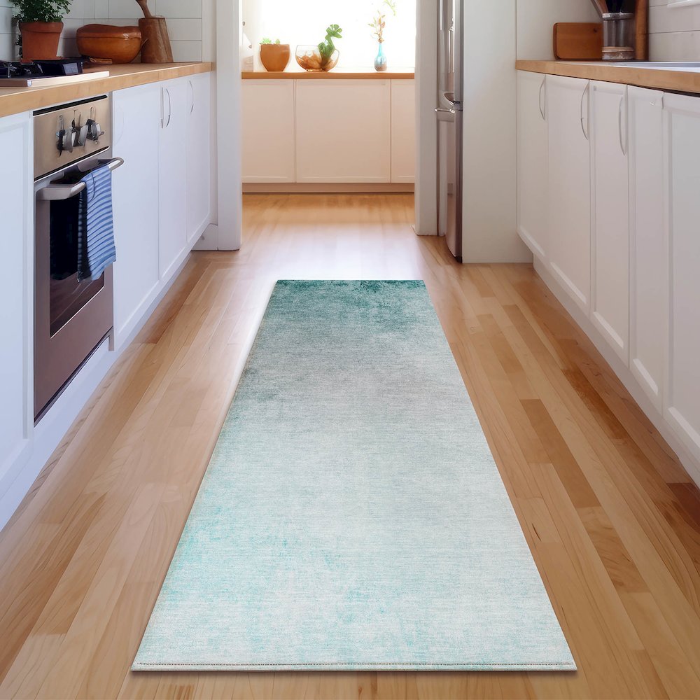 Premium Machine Washable Mayfield  Teal 2'3" x 7'6" Runner Rug. Picture 5