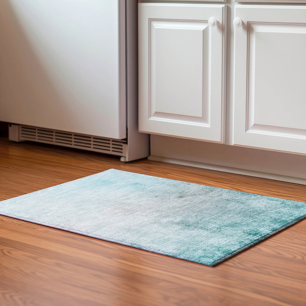 Premium Machine Washable Mayfield  Teal 1'8" x 2'6" Rug. Picture 5