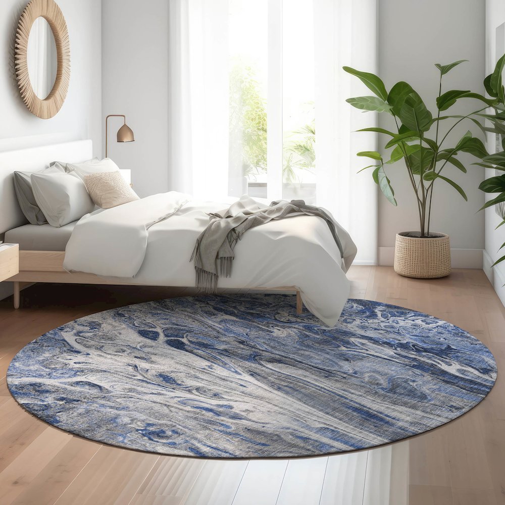 Premium Machine Washable Mayfield  Blue 8' x 8' Round Rug. Picture 5