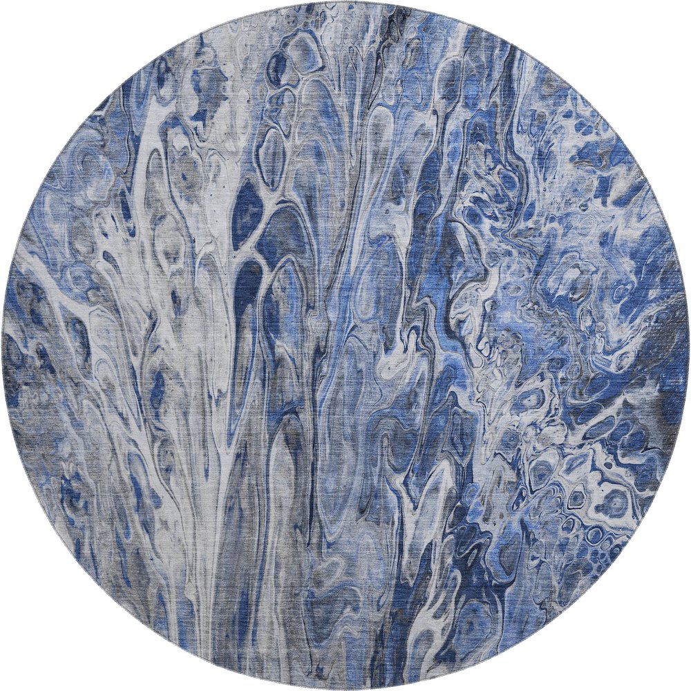 Premium Machine Washable Mayfield  Blue 8' x 8' Round Rug. Picture 1