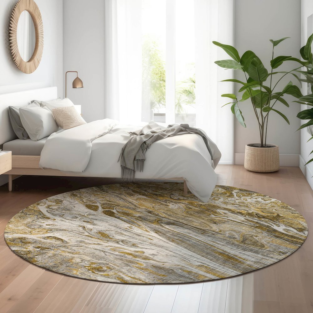 Premium Machine Washable Mayfield  Brown 8' x 8' Round Rug. Picture 5