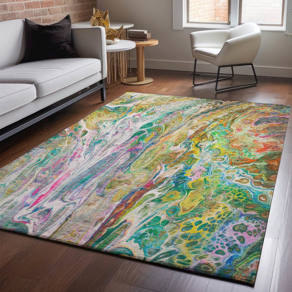 Premium Machine Washable Mayfield  Green 2'6" x 3'10" Rug. Picture 5