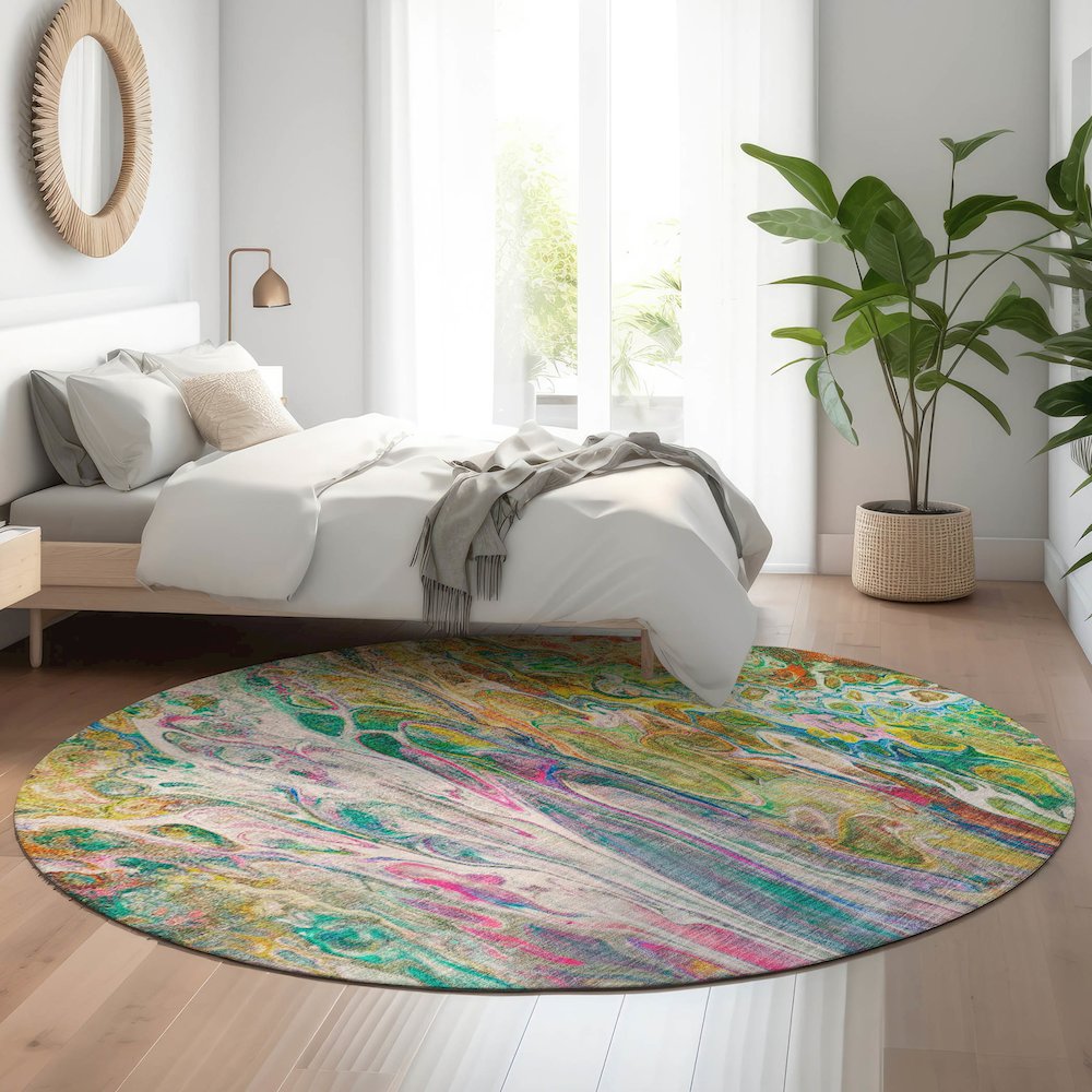 Premium Machine Washable Mayfield  Green 8' x 8' Round Rug. Picture 5