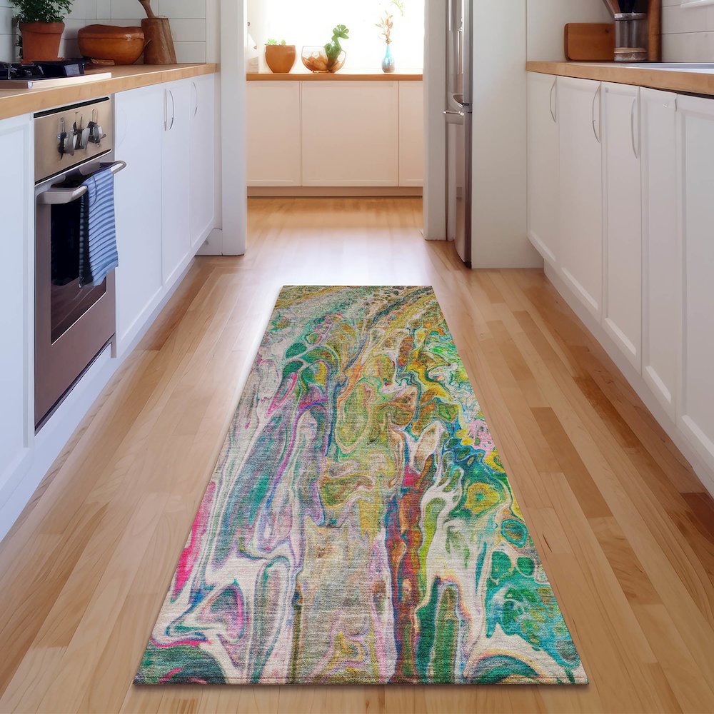 Premium Machine Washable Mayfield  Green 2'3" x 7'6" Runner Rug. Picture 5
