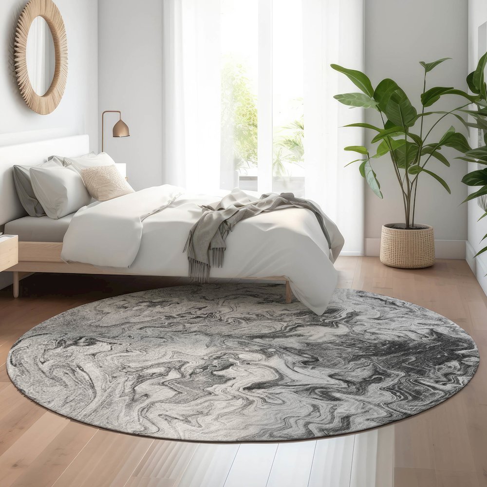 Premium Machine Washable Mayfield  Gray 8' x 8' Round Rug. Picture 5