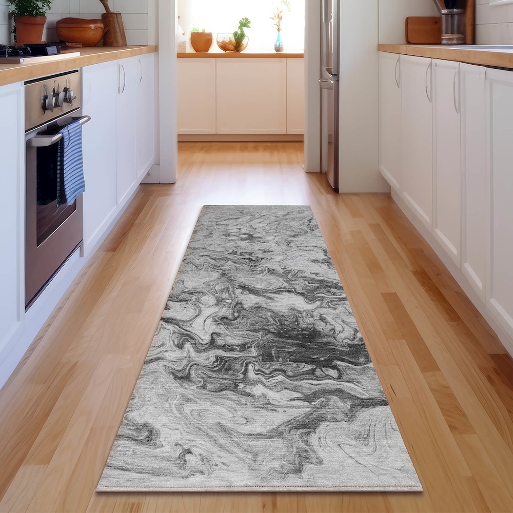 Premium Machine Washable Mayfield  Gray 2'3" x 7'6" Runner Rug. Picture 5