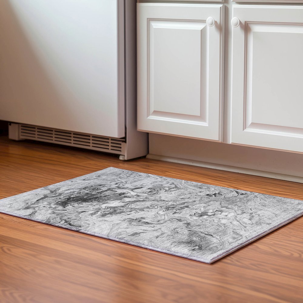 Premium Machine Washable Mayfield  Gray 1'8" x 2'6" Rug. Picture 5
