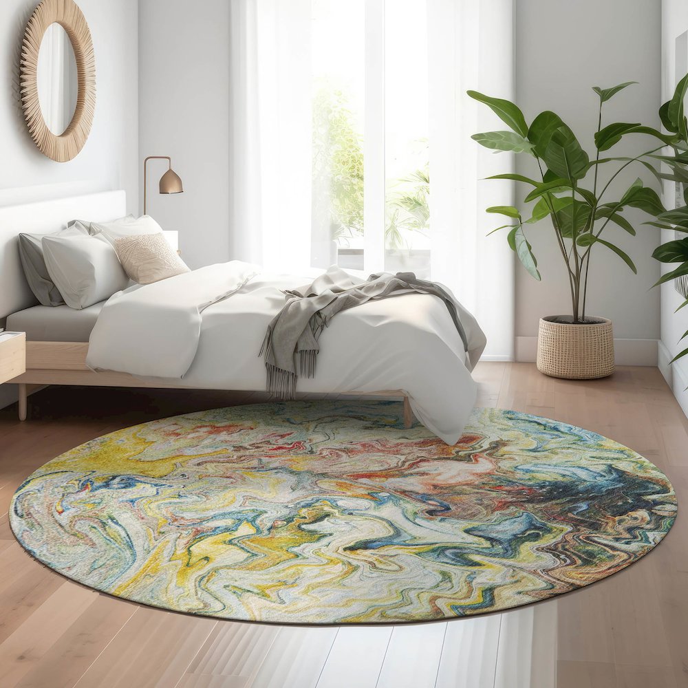 Premium Machine Washable Mayfield  Ivory 8' x 8' Round Rug. Picture 5