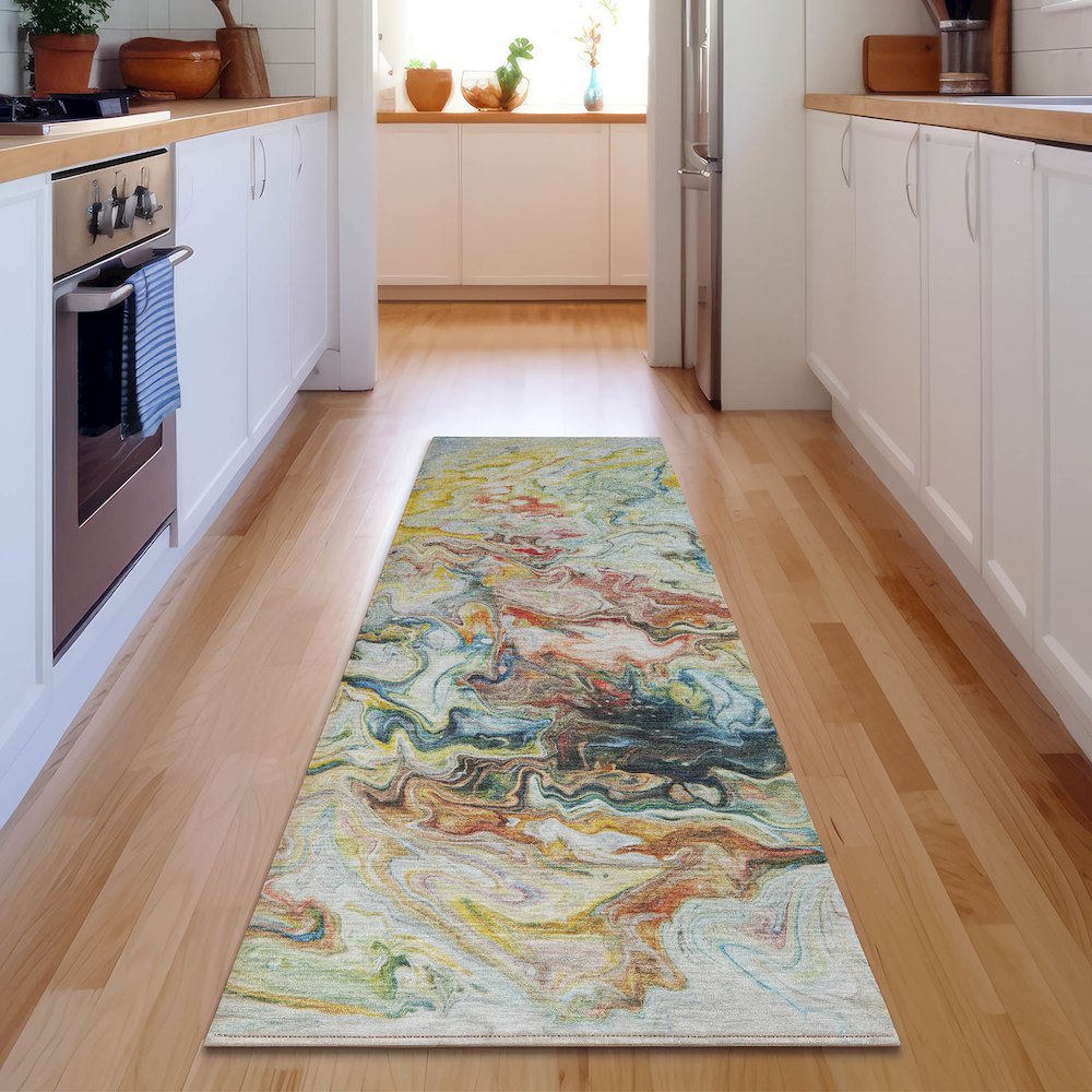 Premium Machine Washable Mayfield  Ivory 2'3" x 7'6" Runner Rug. Picture 5