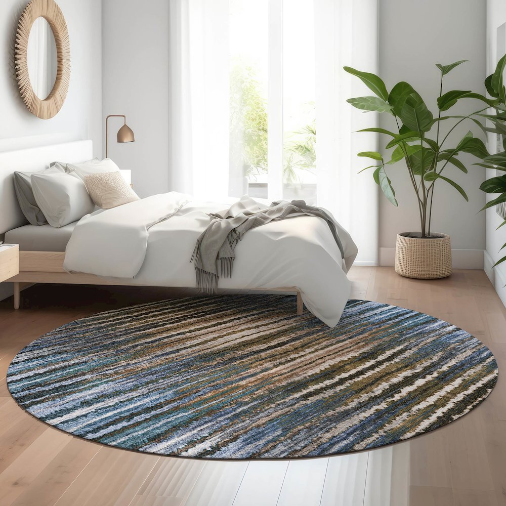 Premium Machine Washable Mayfield  Blue 8' x 8' Round Rug. Picture 5