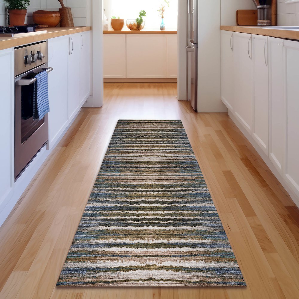 Premium Machine Washable Mayfield  Blue 2'3" x 7'6" Runner Rug. Picture 5