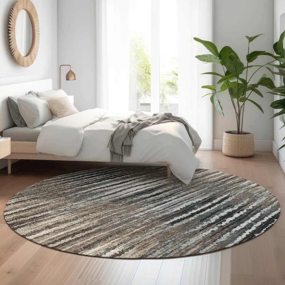 Premium Machine Washable Mayfield  Brown 8' x 8' Round Rug. Picture 5