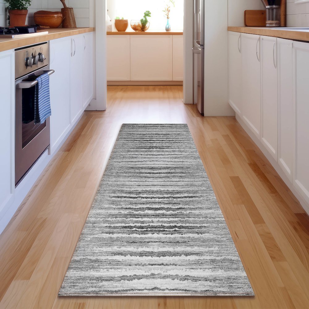 Premium Machine Washable Mayfield  Silver 2'3" x 7'6" Runner Rug. Picture 5