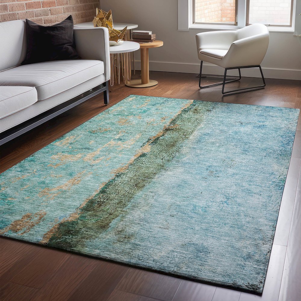 Premium Machine Washable Mayfield  Blue 2'6" x 3'10" Rug. Picture 5