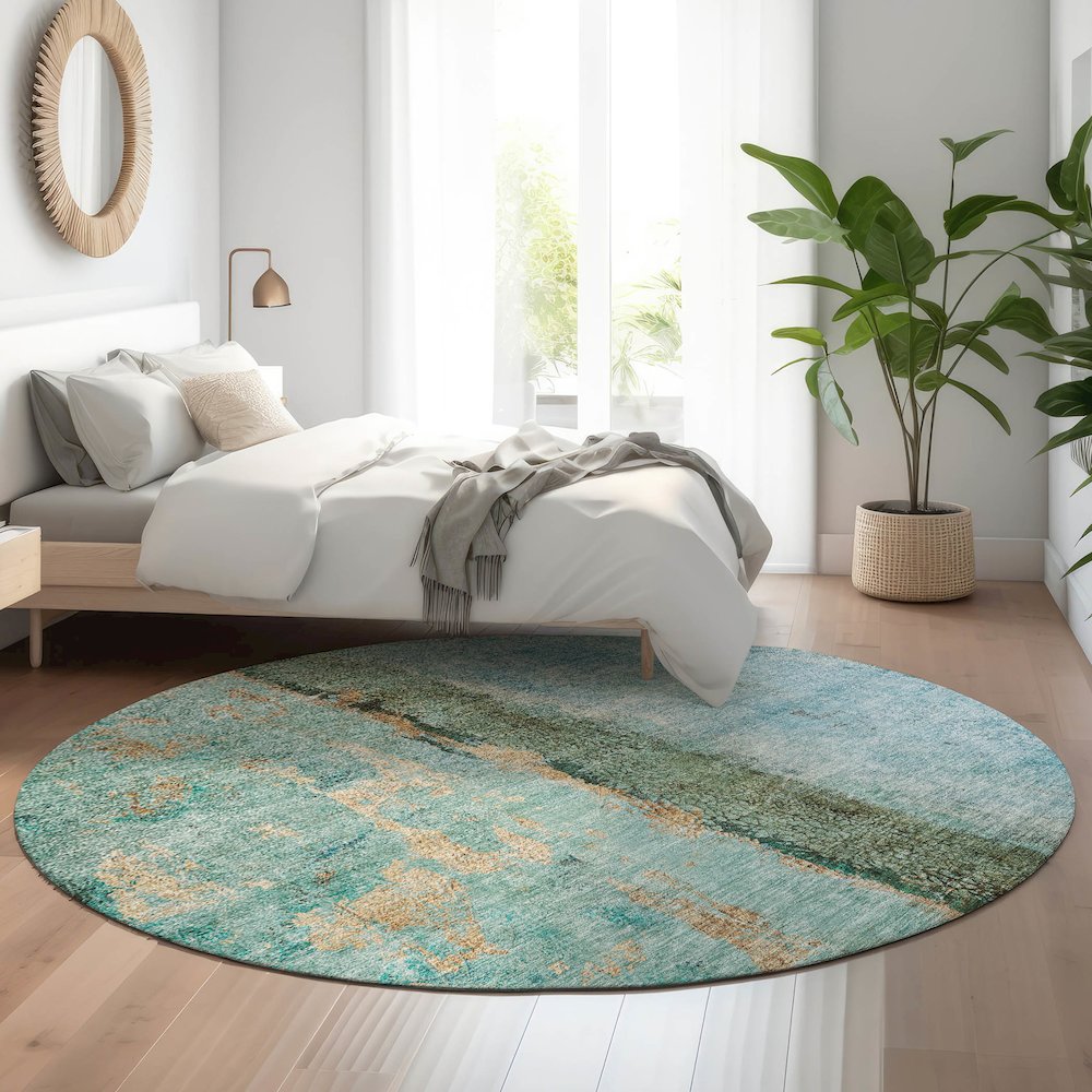 Premium Machine Washable Mayfield  Blue 8' x 8' Round Rug. Picture 5