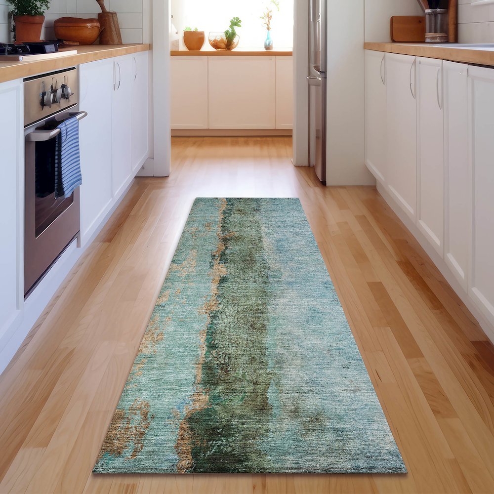 Premium Machine Washable Mayfield  Blue 2'3" x 7'6" Runner Rug. Picture 5