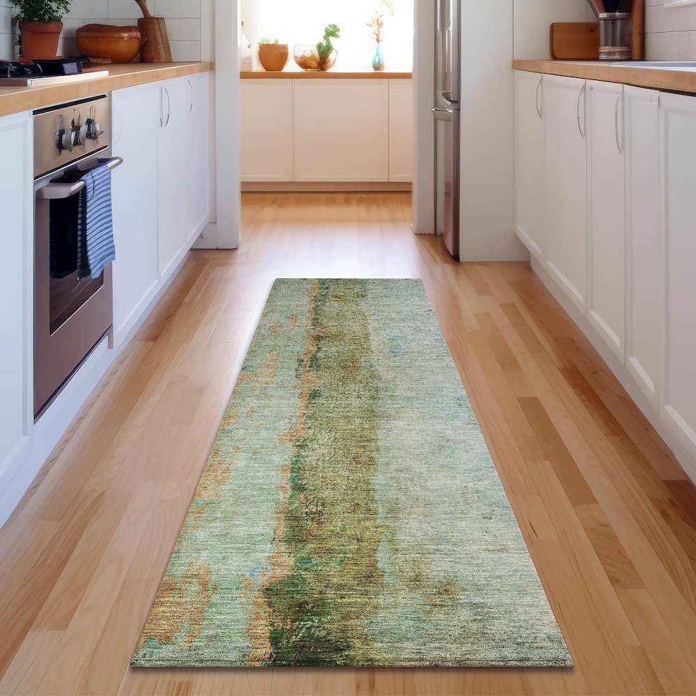 Premium Machine Washable Mayfield  Green 2'3" x 7'6" Runner Rug. Picture 5