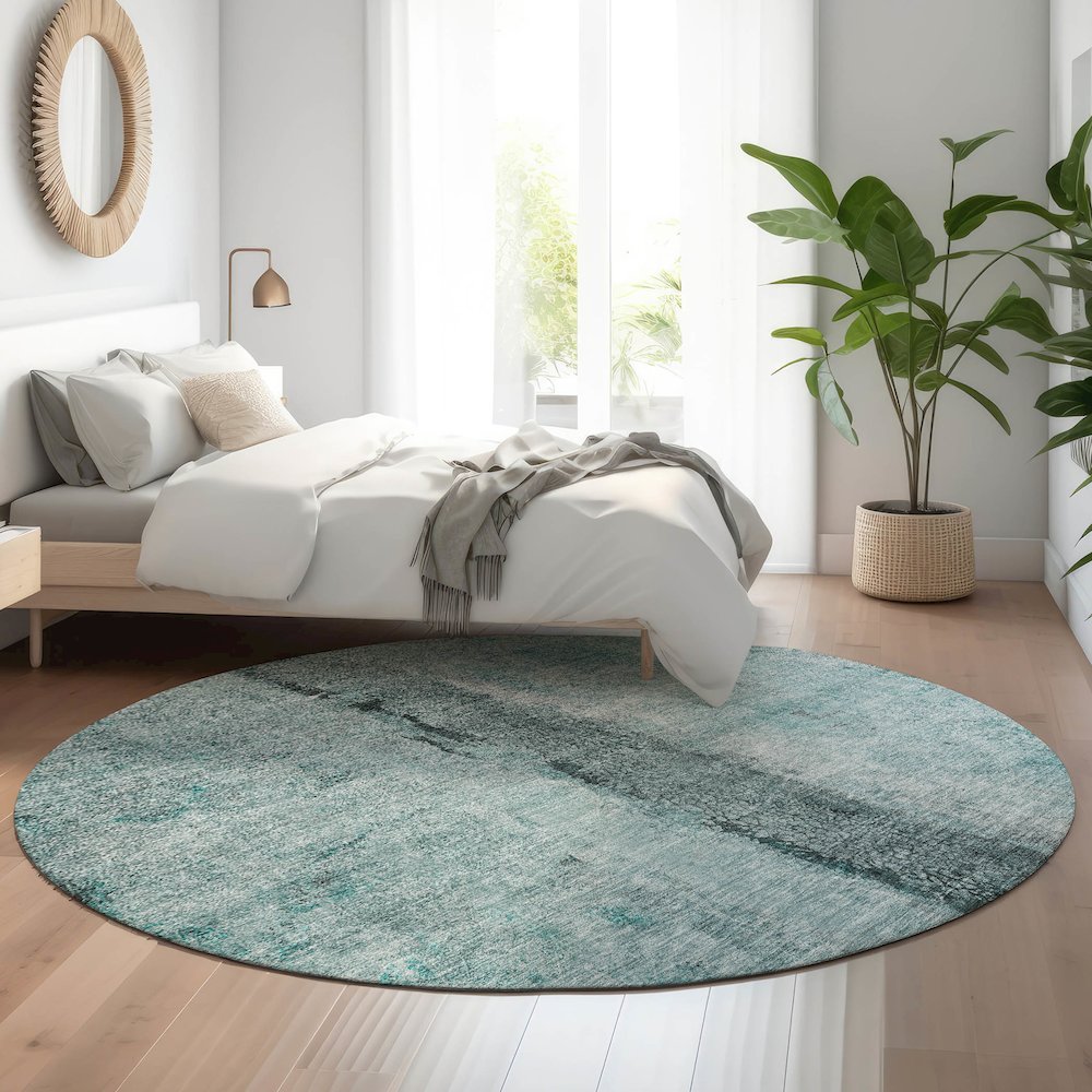 Premium Machine Washable Mayfield  Teal 8' x 8' Round Rug. Picture 5