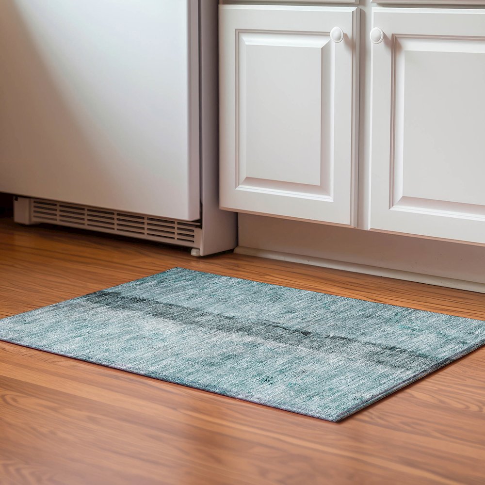 Premium Machine Washable Mayfield  Teal 1'8" x 2'6" Rug. Picture 5