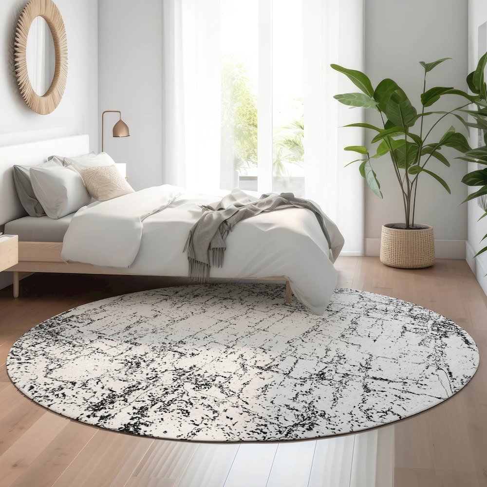 Premium Machine Washable Mayfield  Black 8' x 8' Round Rug. Picture 5