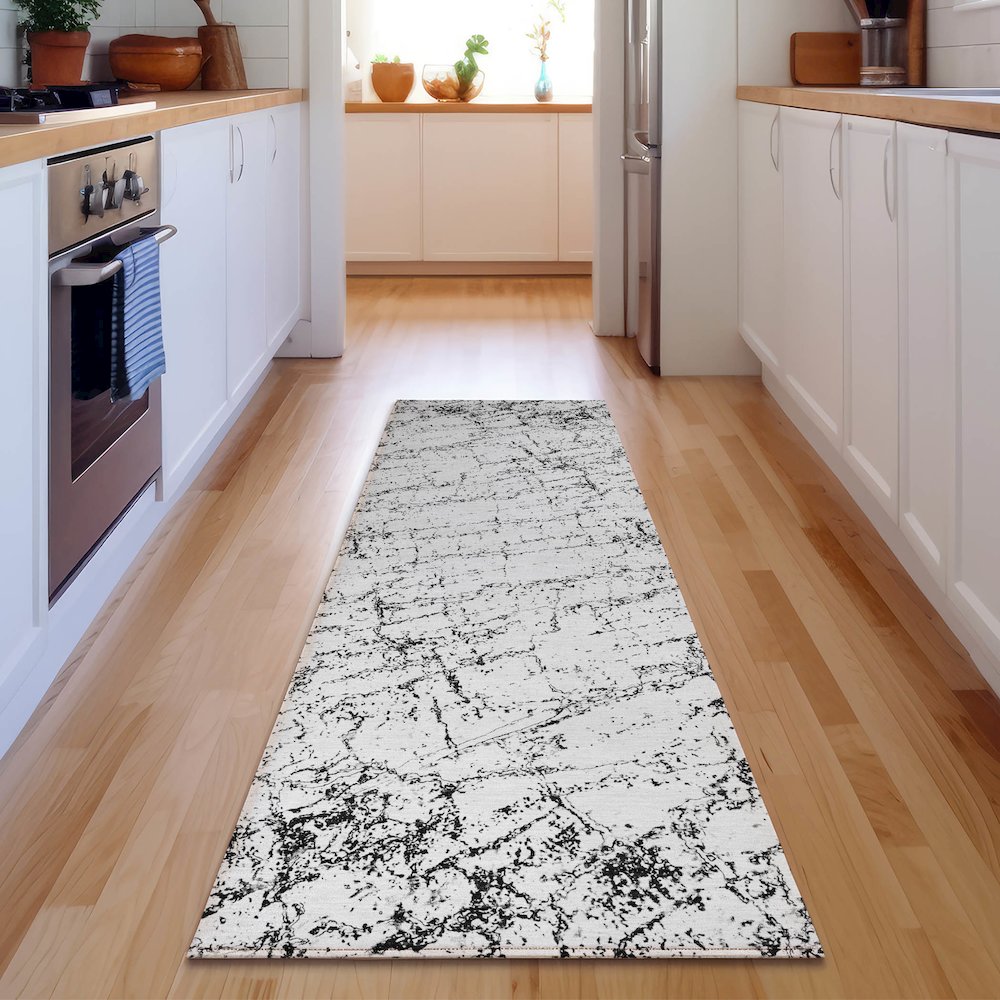 Premium Machine Washable Mayfield  Black 2'3" x 7'6" Runner Rug. Picture 5