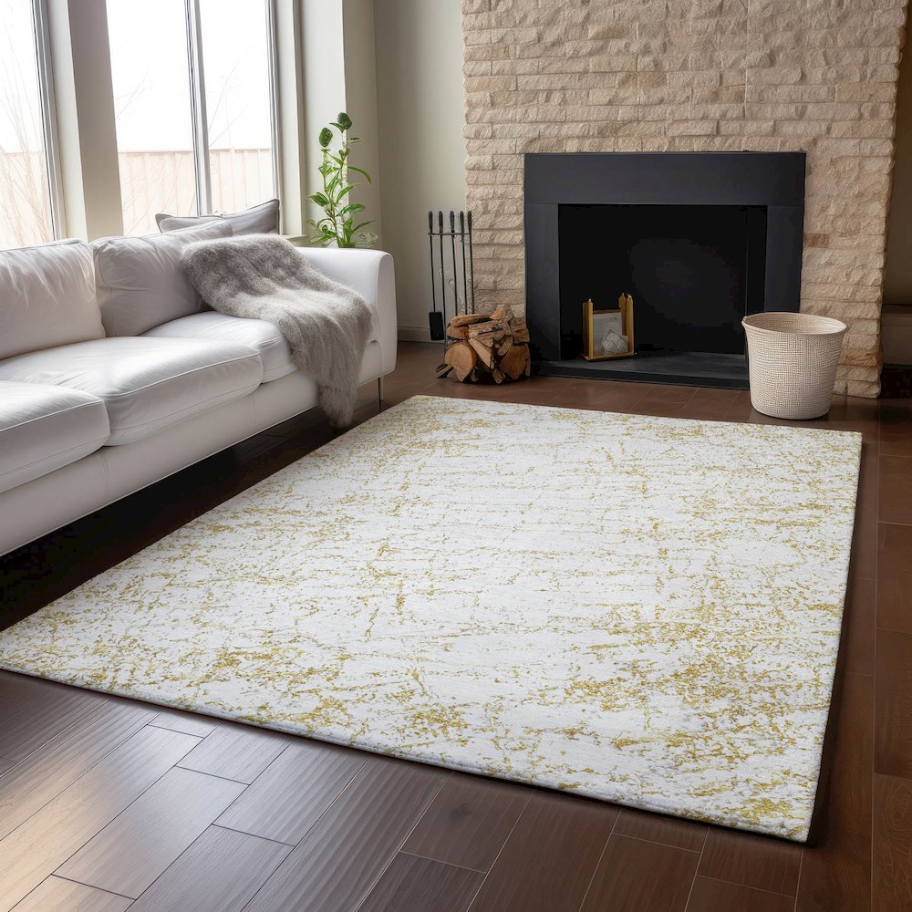 Premium Machine Washable Mayfield  Gold 2'6" x 3'10" Rug. Picture 6