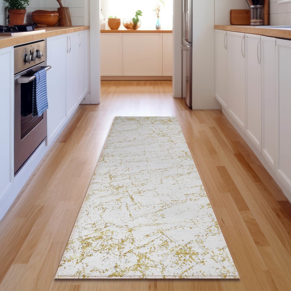 Premium Machine Washable Mayfield  Gold 2'3" x 7'6" Runner Rug. Picture 5