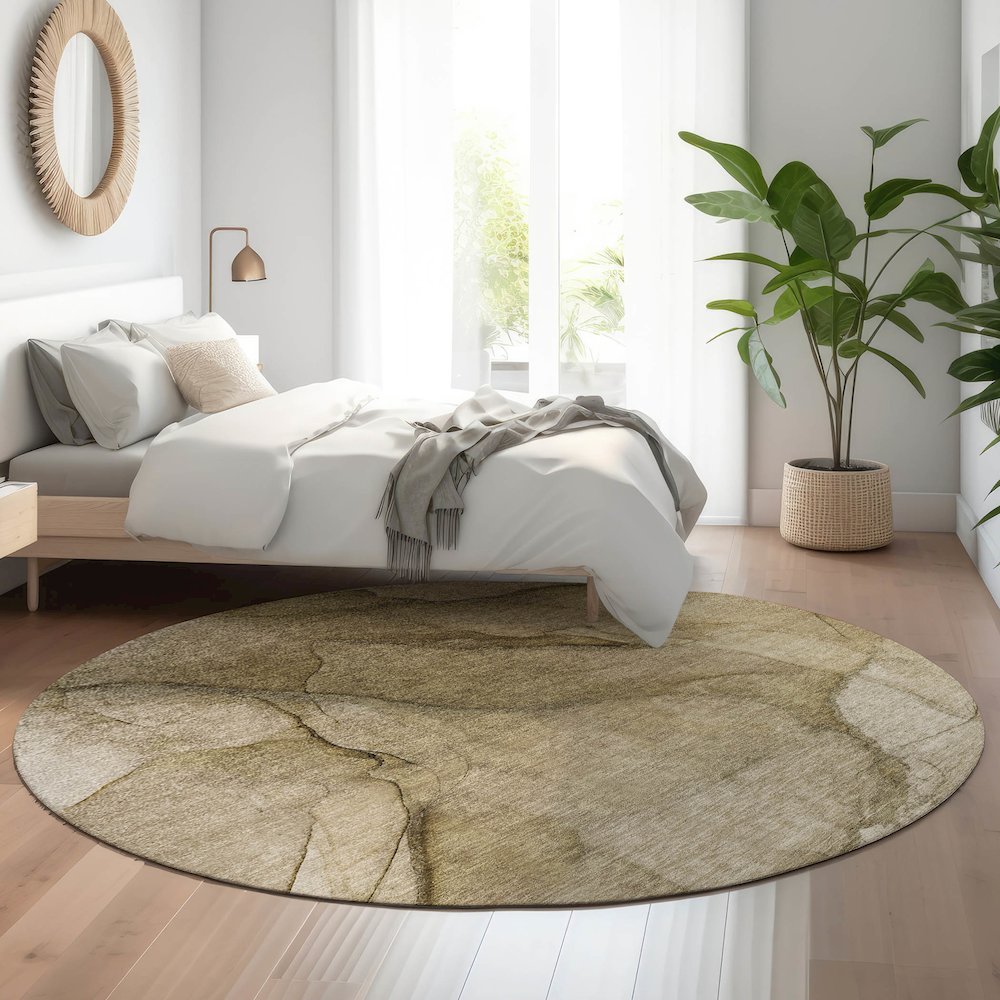 Premium Machine Washable Mayfield  Brown 8' x 8' Round Rug. Picture 5