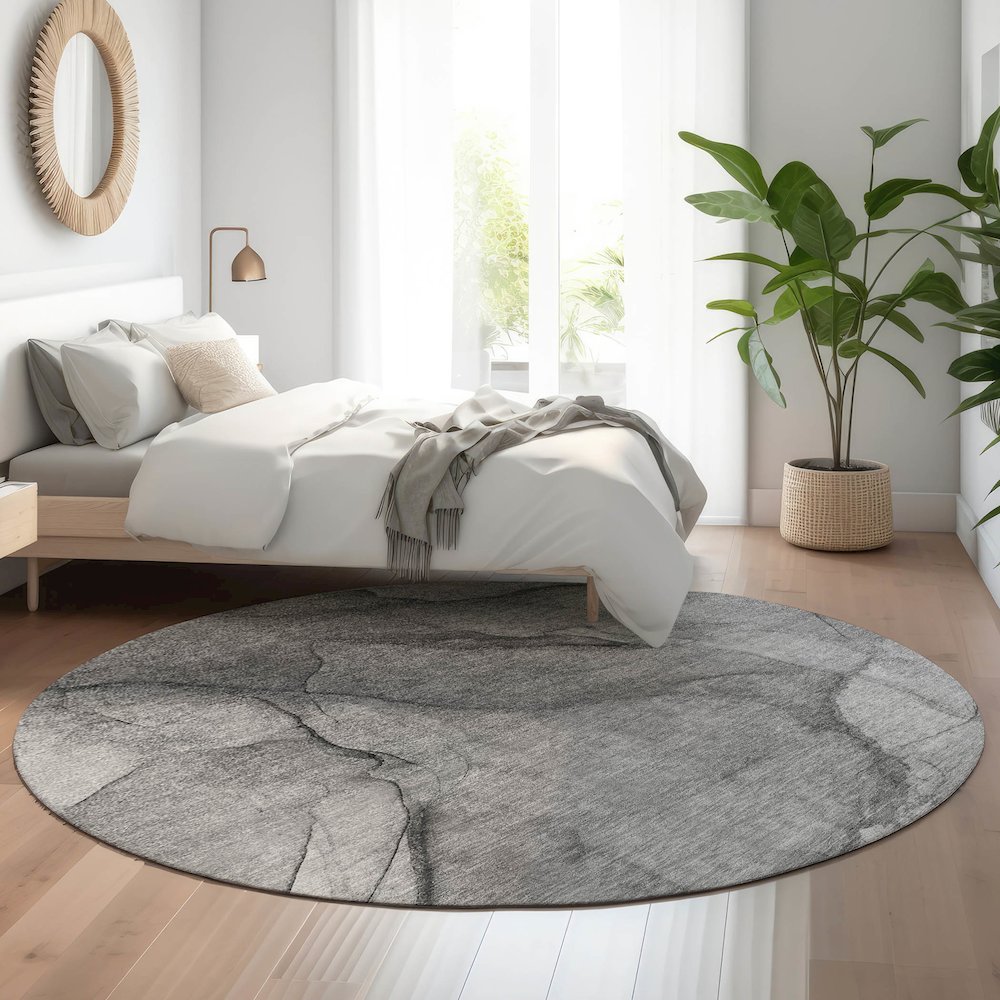 Premium Machine Washable Mayfield  Gray 8' x 8' Round Rug. Picture 5