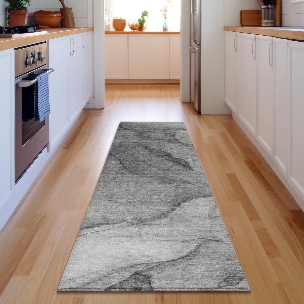 Premium Machine Washable Mayfield  Gray 2'3" x 7'6" Runner Rug. Picture 5
