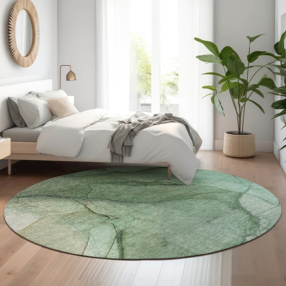 Premium Machine Washable Mayfield  Green 8' x 8' Round Rug. Picture 5