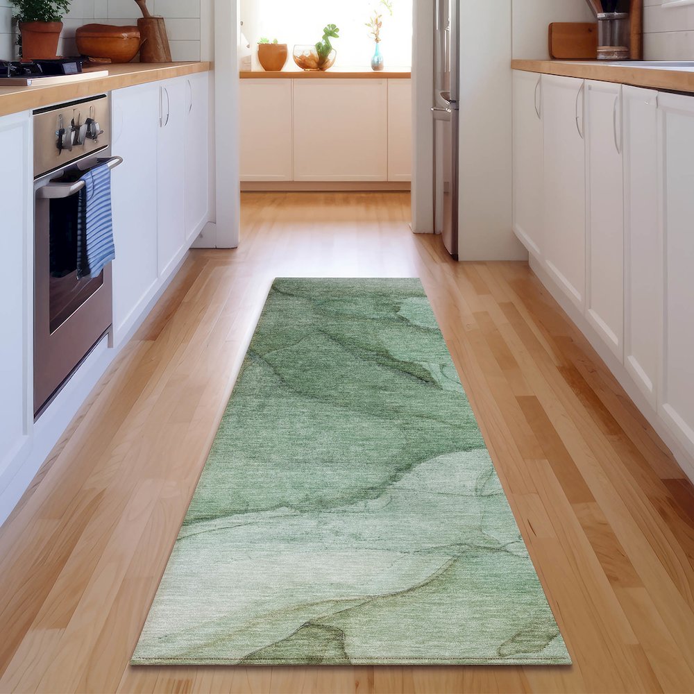 Premium Machine Washable Mayfield  Green 2'3" x 7'6" Runner Rug. Picture 5