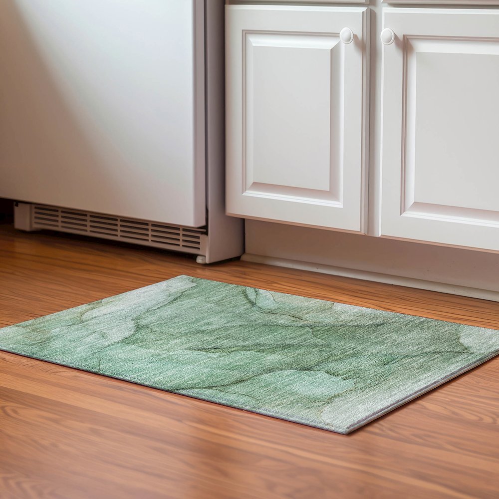 Premium Machine Washable Mayfield  Green 1'8" x 2'6" Rug. Picture 5