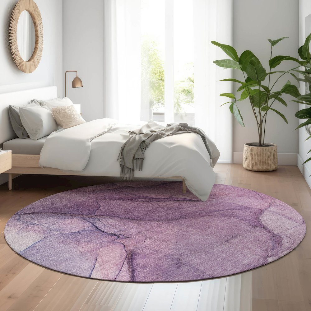Premium Machine Washable Mayfield  Purple 8' x 8' Round Rug. Picture 5