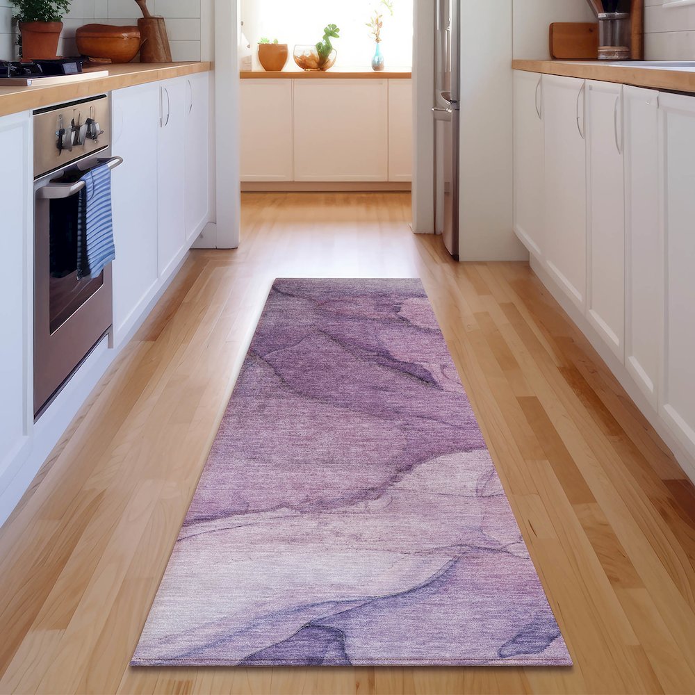 Premium Machine Washable Mayfield  Purple 2'3" x 7'6" Runner Rug. Picture 5