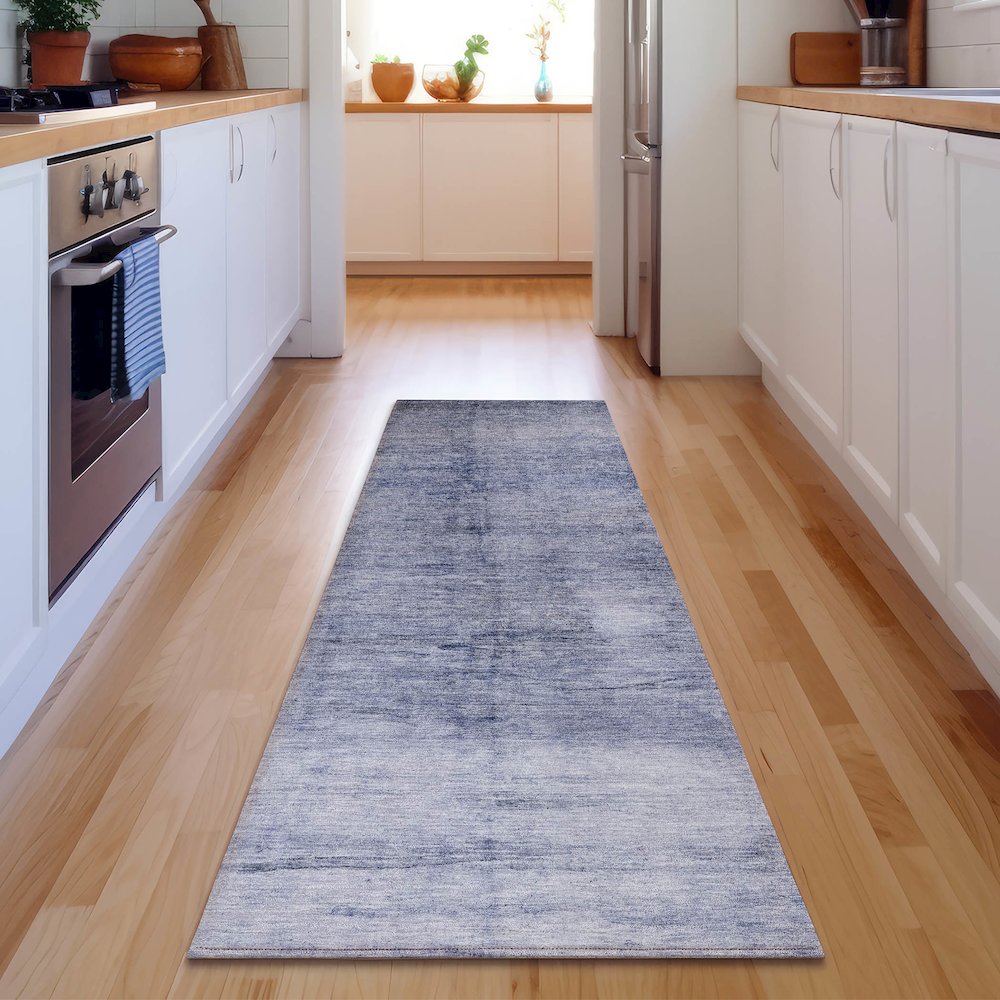Premium Machine Washable Mayfield  Navy 2'3" x 7'6" Runner Rug. Picture 5