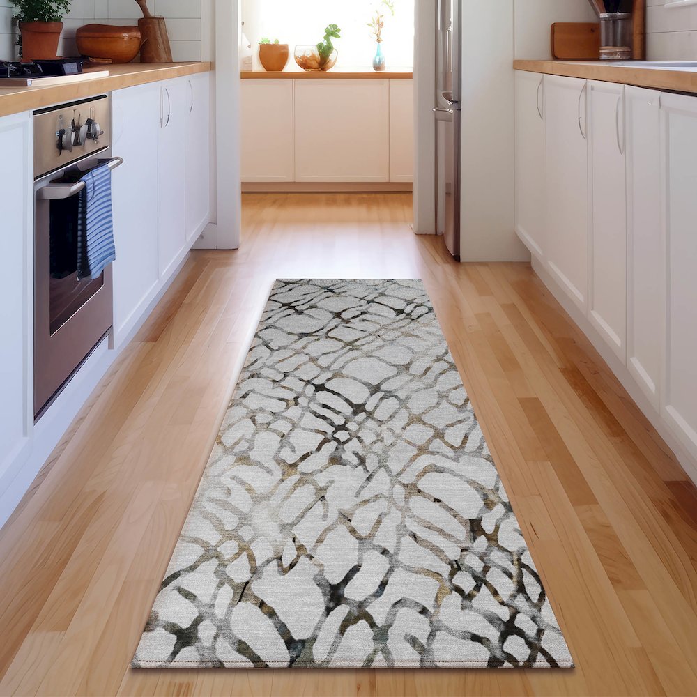 Premium Machine Washable Mayfield  Silver 2'3" x 7'6" Runner Rug. Picture 5