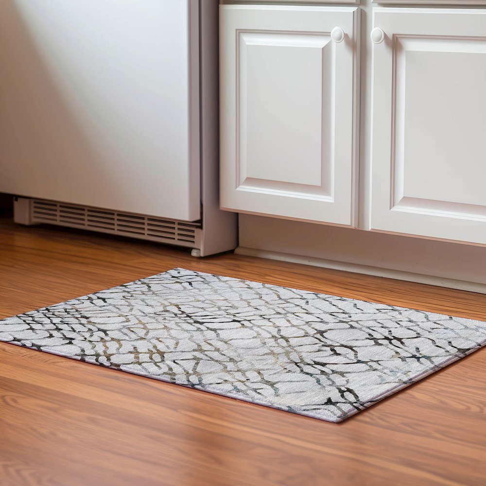 Premium Machine Washable Mayfield  Silver 1'8" x 2'6" Rug. Picture 5