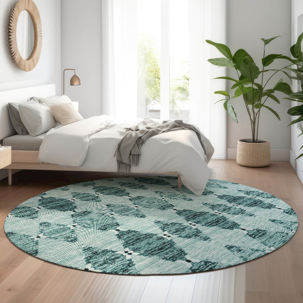 Premium Machine Washable Mayfield  Teal 8' x 8' Round Rug. Picture 5