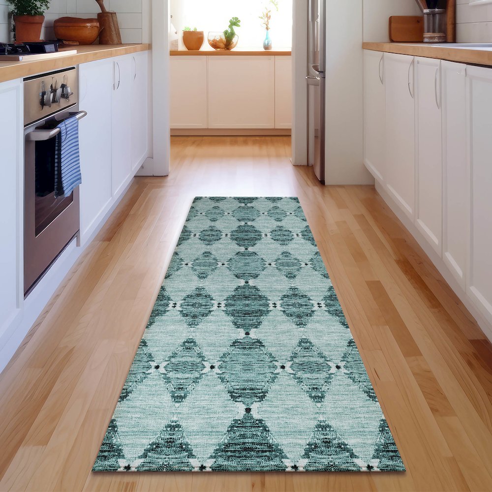 Premium Machine Washable Mayfield  Teal 2'3" x 7'6" Runner Rug. Picture 5