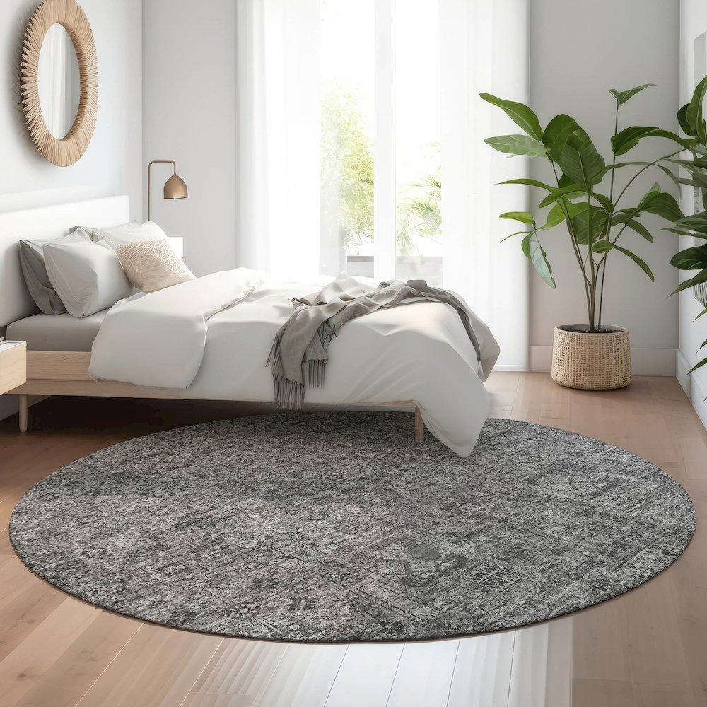 Premium Machine Washable Mayfield  Charcoal 8' x 8' Round Rug. Picture 5