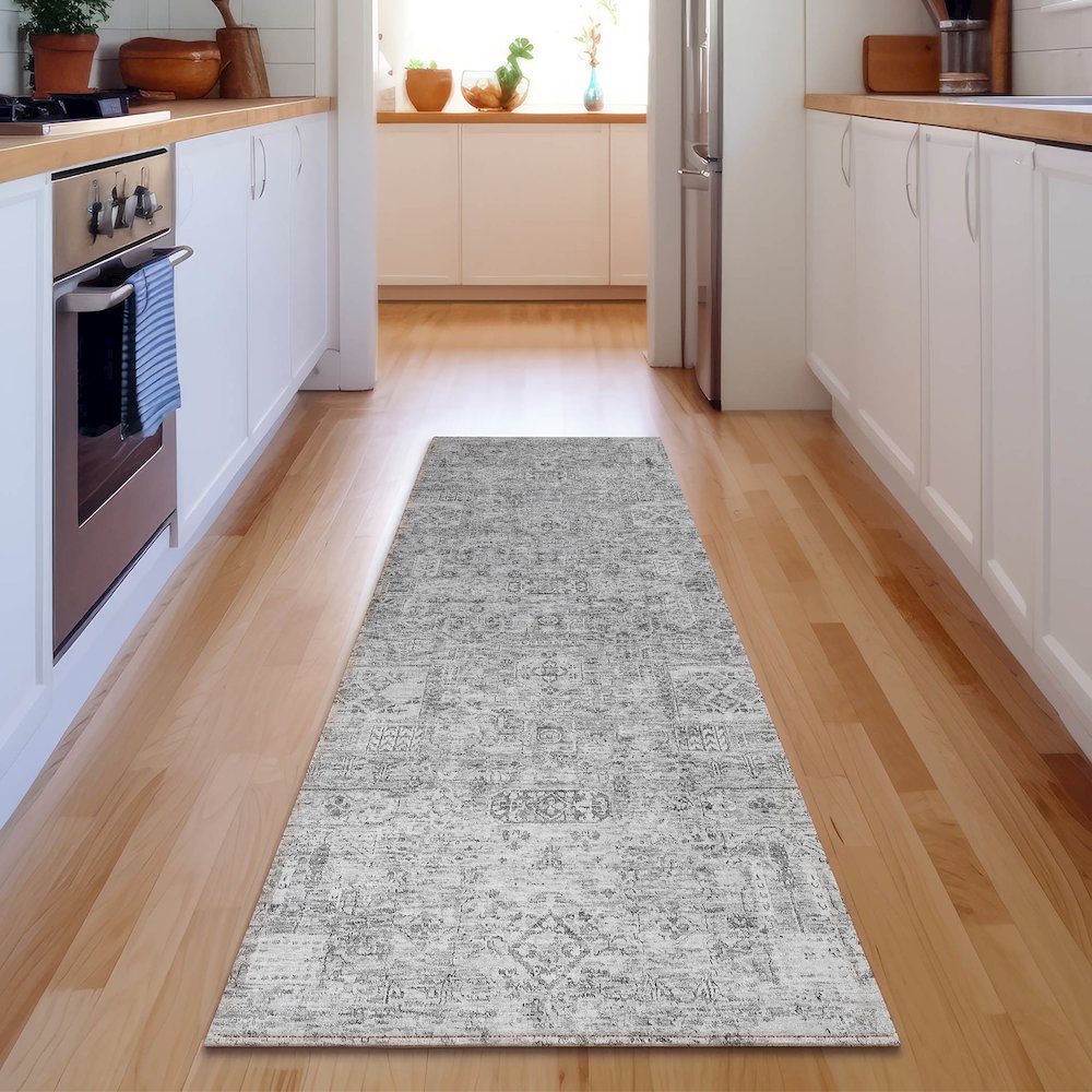 Premium Machine Washable Mayfield  Gray 2'3" x 7'6" Runner Rug. Picture 5