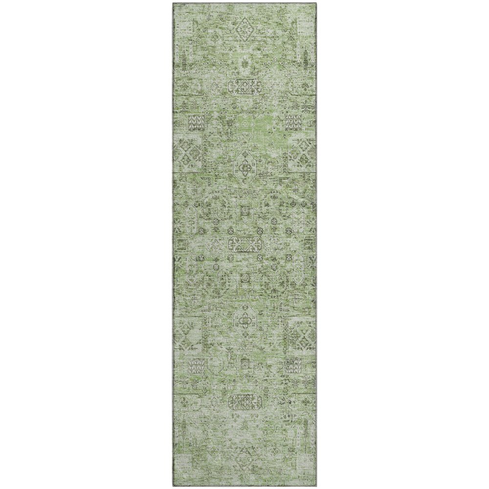 Premium Machine Washable Mayfield  Green 2'3" x 7'6" Runner Rug. Picture 1