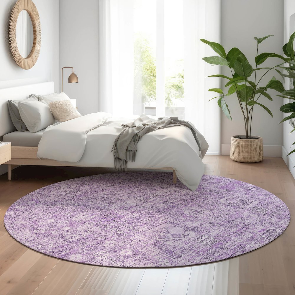Premium Machine Washable Mayfield  Lilac 8' x 8' Round Rug. Picture 5