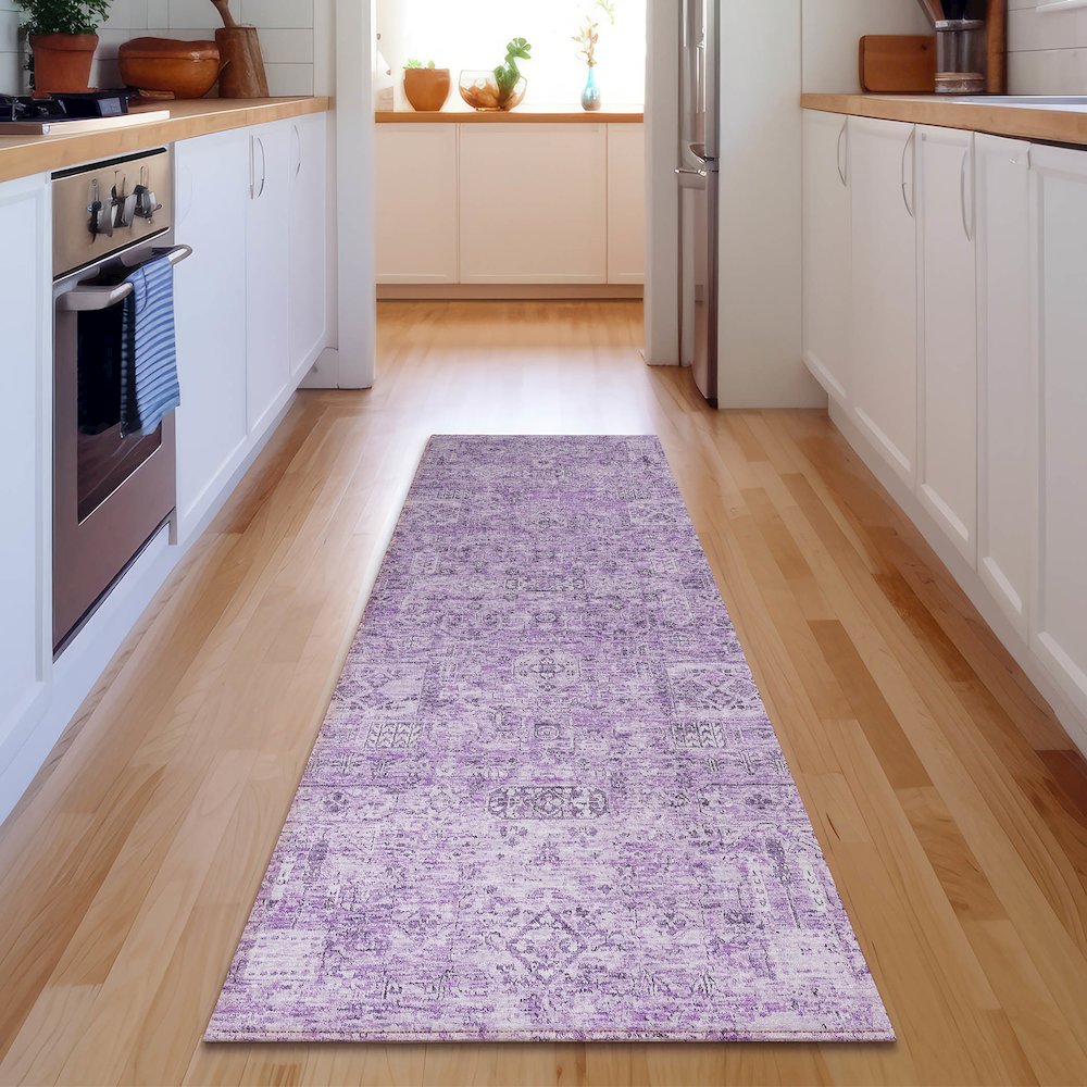 Premium Machine Washable Mayfield  Lilac 2'3" x 7'6" Runner Rug. Picture 5