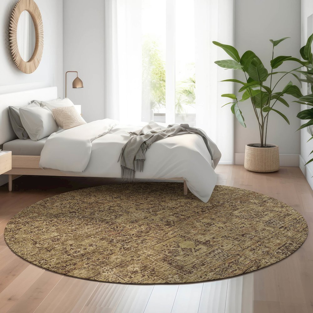 Premium Machine Washable Mayfield  Mocha 8' x 8' Round Rug. Picture 5