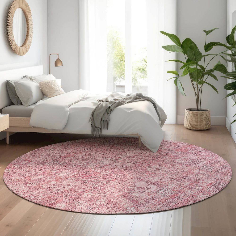 Premium Machine Washable Mayfield  Pink 8' x 8' Round Rug. Picture 5