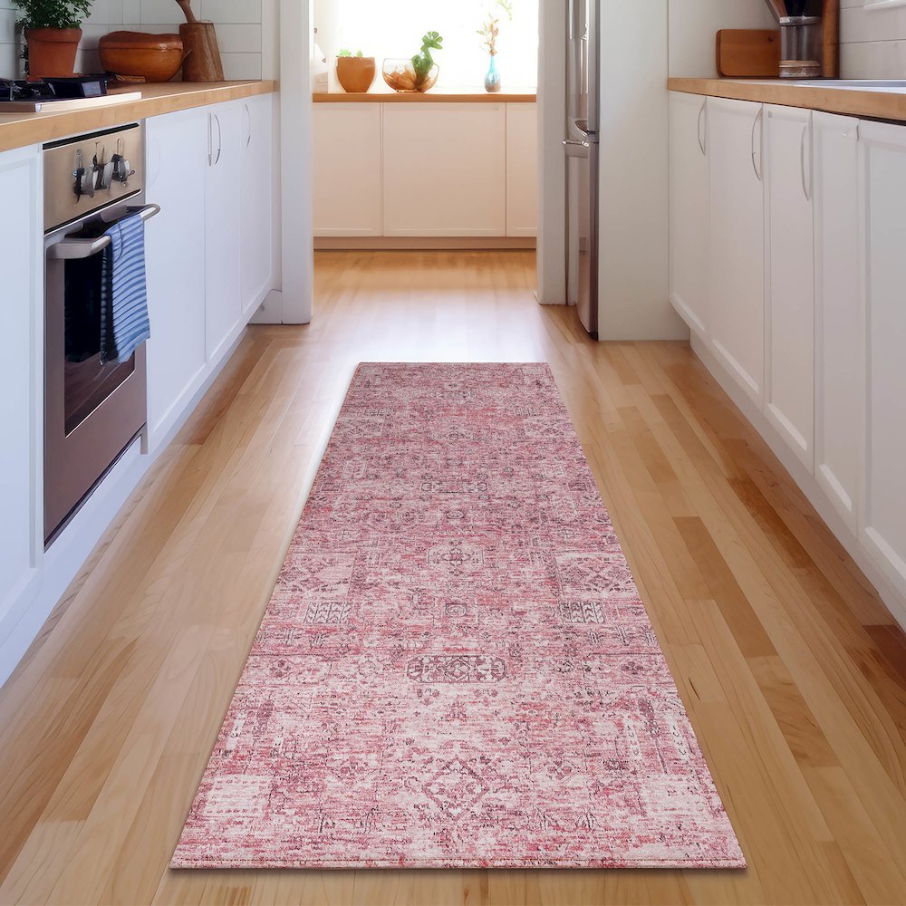 Premium Machine Washable Mayfield  Pink 2'3" x 7'6" Runner Rug. Picture 5